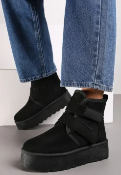 Czarne Śniegowce na Platformie z Zapięciem na Rzep Tarimelle