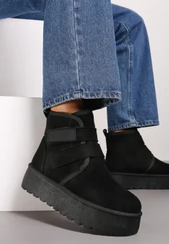 Czarne Śniegowce na Platformie z Zapięciem na Rzep Tarimelle