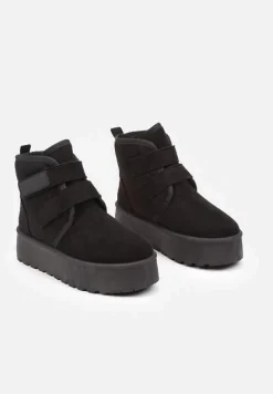 Czarne Śniegowce na Platformie z Zapięciem na Rzep Tarimelle