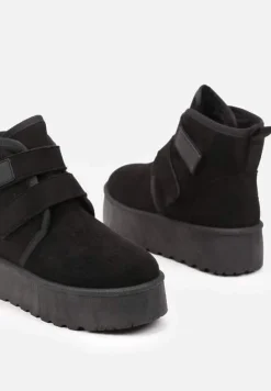 Czarne Śniegowce na Platformie z Zapięciem na Rzep Tarimelle