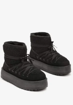 Czarne Śniegowce na Platformie Wykończone Sztucznym Futerkiem Terilani