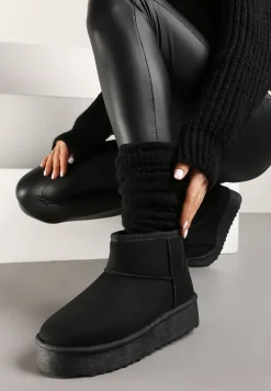 Czarne Śniegowce na Platformie z Ozdobnymi Przeszyciami Vertirina