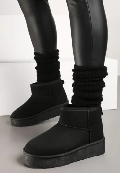 Czarne Śniegowce na Platformie z Ozdobnymi Przeszyciami Vertirina