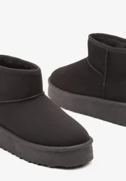 Czarne Śniegowce na Platformie z Ozdobnymi Przeszyciami Vertirina