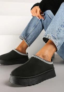 Czarne Śniegowce na Platformie z Niską Cholewką Cedicea