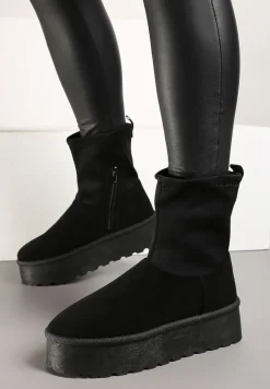 Czarne Śniegowce na Platformie z Elastyczną Cholewką Linnastra