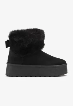 Czarne Śniegowce na Platformie z Ozdobnym Futerkiem Tiran