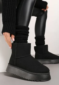 Czarne Śniegowce na Platformie z Przeszyciami Tinalisa