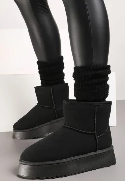 Czarne Śniegowce na Platformie z Przeszyciami Tinalisa