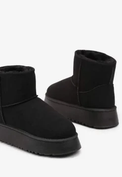 Czarne Śniegowce na Platformie z Przeszyciami Tinalisa