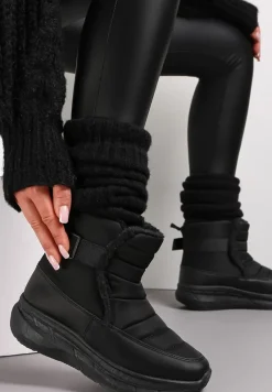 Czarne Śniegowce na Platformie Pikowane Giacinto