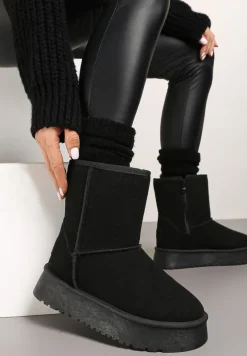 Czarne Śniegowce na Platformie z Ociepleniem Ozdobione Przeszyciami Tamirlin