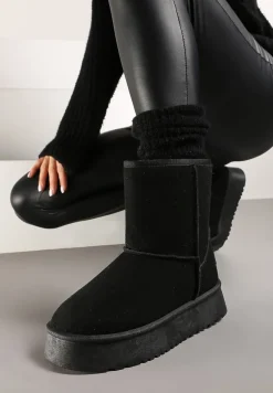 Czarne Śniegowce na Platformie z Ociepleniem Ozdobione Przeszyciami Tamirlin