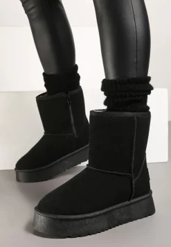 Czarne Śniegowce na Platformie z Ociepleniem Ozdobione Przeszyciami Tamirlin