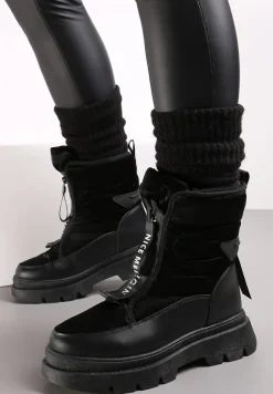 Czarne Śniegowce na Suwak na Grubej Podeszwie Tivese