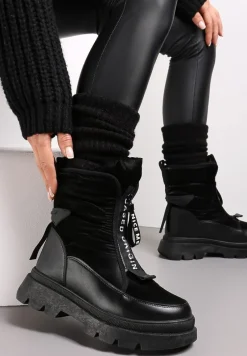 Czarne Śniegowce na Suwak na Grubej Podeszwie Tivese