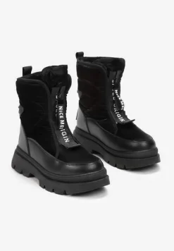 Czarne Śniegowce na Suwak na Grubej Podeszwie Tivese