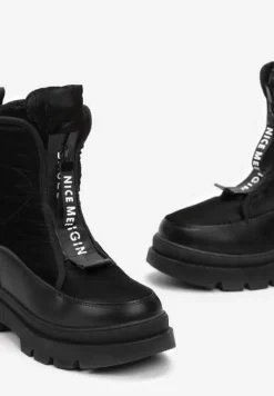 Czarne Śniegowce na Suwak na Grubej Podeszwie Tivese