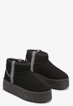 Czarne Śniegowce na Wsuwanie z Ozdobnym Paskiem i Grubą Podeszwą Veonli