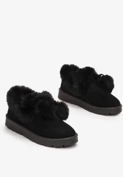 Czarne Śniegowce przed Kostkę na Platformie z Futerkiem Tolonno