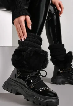 Czarne Śniegowce Sznurowane z Futerkiem Vodhi
