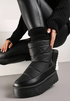 Czarne Śniegowce Vices na Platformie Ozdobione Pikowaniem Inathoria