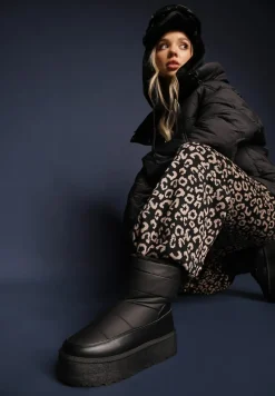 Czarne Śniegowce Vices na Platformie Ozdobione Pikowaniem Inathoria