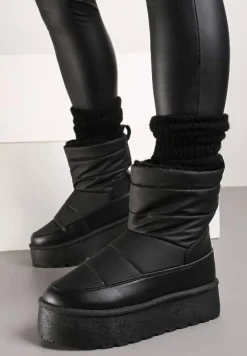 Czarne Śniegowce Vices na Platformie Ozdobione Pikowaniem Inathoria