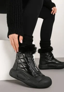 Czarne Śniegowce Vices na Platformie z Pikowaną Cholewką i Futerkiem Gemitana