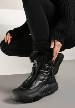 Czarne Śniegowce Vices na Platformie z Pikowaną Cholewką i Futerkiem Gemitana