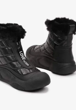 Czarne Śniegowce Vices na Platformie z Pikowaną Cholewką i Futerkiem Gemitana