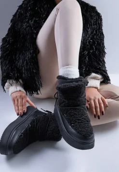 Czarne Śniegowce Vices na Platformie ze Sznurowaniem i Futerkiem Nomicea