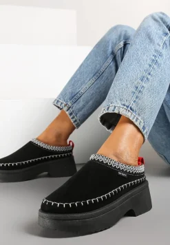 Czarne Śniegowce Wsuwane z Krótką Cholewką i Niską Platformą Clorira