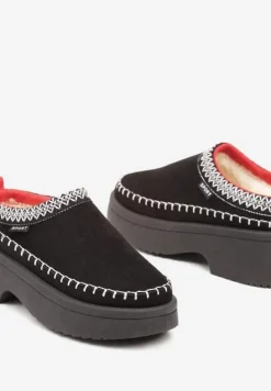 Czarne Śniegowce Wsuwane z Krótką Cholewką i Niską Platformą Clorira