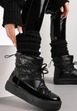 Czarne Śniegowce z Elastycznym Sznurowaniem Reku