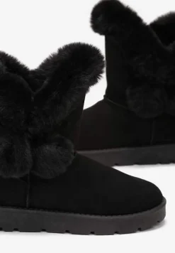 Czarne Śniegowce z Futerkiem i Pomponami Teido