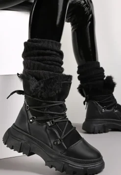 Czarne Śniegowce z Futerkiem na Platformie Bavim