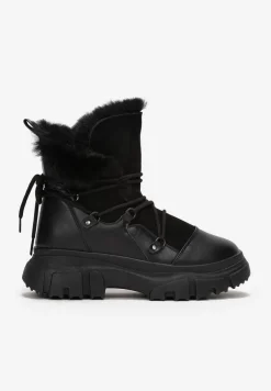 Czarne Śniegowce z Futerkiem na Platformie Bavim