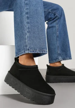 Czarne Śniegowce z Krótką Cholewką na Grubej Podeszwie Werilie