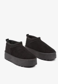 Czarne Śniegowce z Krótką Cholewką na Grubej Podeszwie Werilie