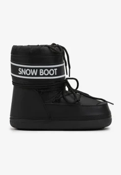 Czarne Śniegowce z Nadrukiem i Ozdobnym Wiązaniem Zulla