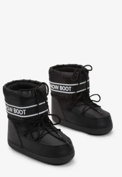 Czarne Śniegowce z Nadrukiem i Ozdobnym Wiązaniem Zulla