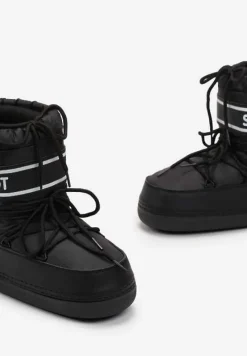 Czarne Śniegowce z Nadrukiem i Ozdobnym Wiązaniem Zulla