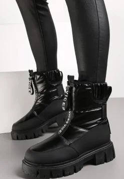 Czarne Śniegowce z Pikowaną Cholewką i Suwakiem Desmoria