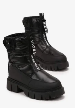 Czarne Śniegowce z Pikowaną Cholewką i Suwakiem Desmoria