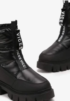 Czarne Śniegowce z Pikowaną Cholewką i Suwakiem Desmoria