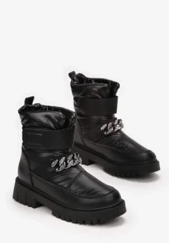 Czarne Śniegowce z Pikowaną Cholewką na Rzep Simbil