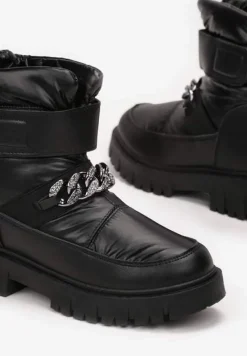 Czarne Śniegowce z Pikowaną Cholewką na Rzep Simbil