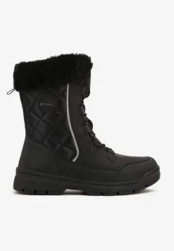 Czarne Śniegowce z Pikowanym Przeszyciem i Futerkiem na Grubej Podeszwie Amartina