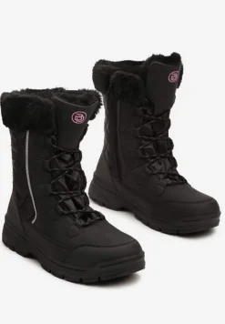 Czarne Śniegowce z Pikowanym Przeszyciem i Futerkiem na Grubej Podeszwie Amartina